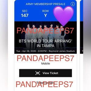 BTS World Tour Ticket Tampa 4/28
